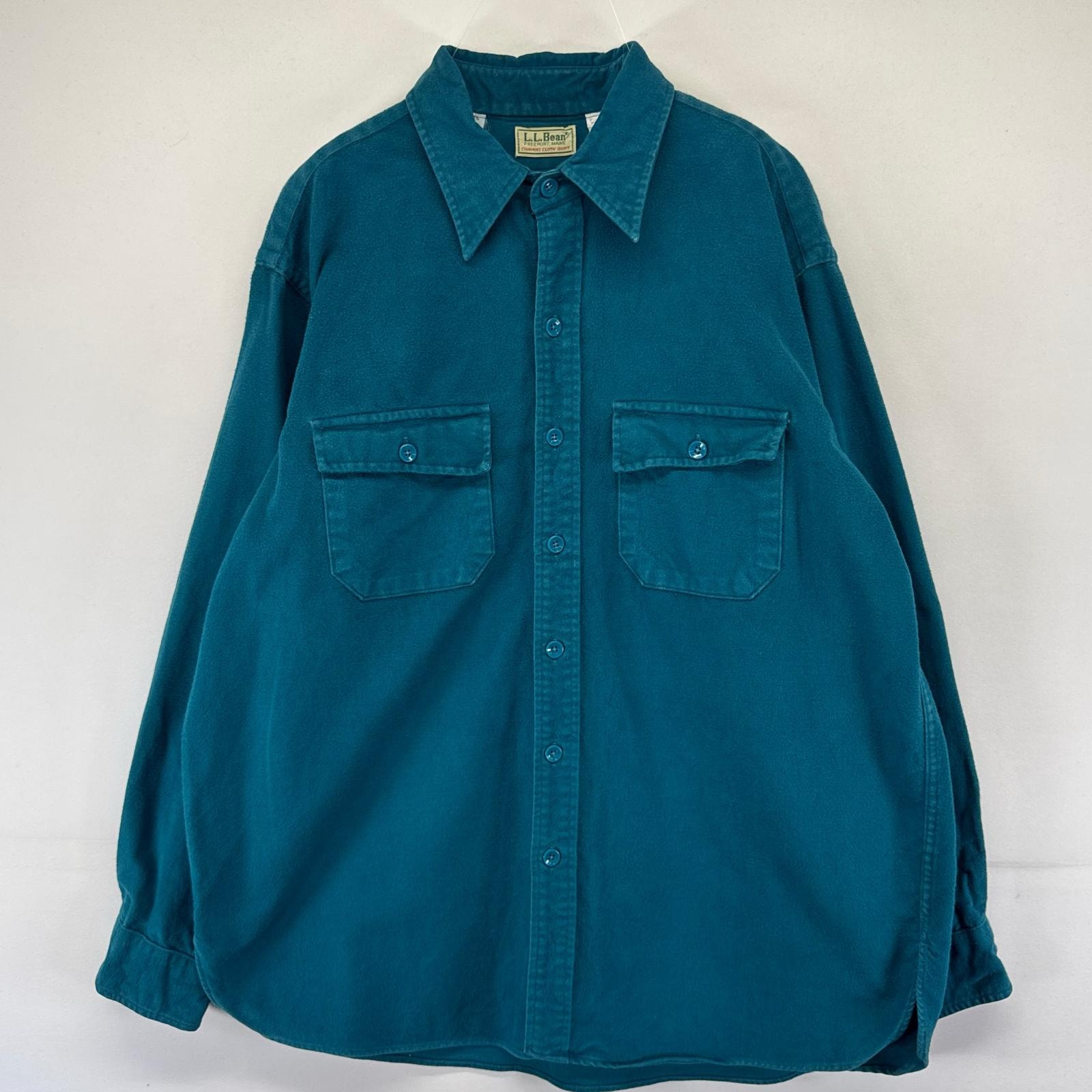 古着 80's/80年代 エルエルビーン L.L.Bean USA製 長袖シャツ シャモアシャツ 胸ポケット 大きいサイズ XL  ブルー系 無地 メンズ