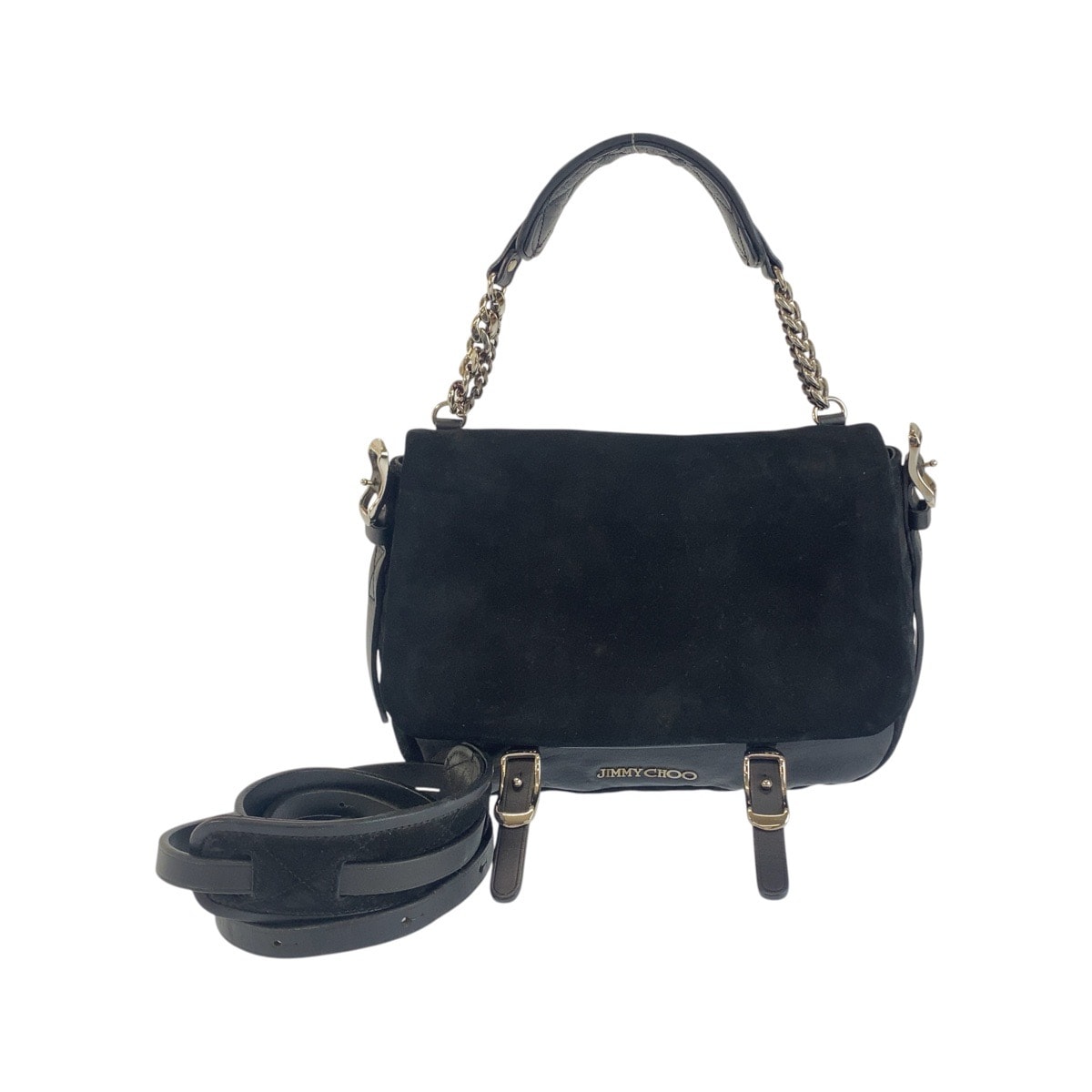 JIMMY CHOO ジミーチュウ ベカ ブラック 黒 シルバー金具 レザー スウェード/ ショルダーバッグ ハンドバッグ 1-0292583 【中古】