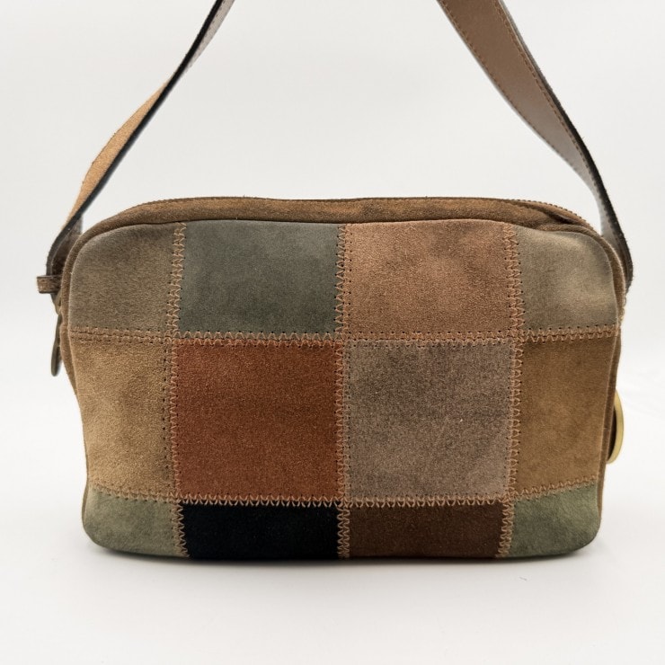 CELINE(セリーヌ)ヴィンテージ パッチワーク ショルダーバッグ スエード マルチカラー ゴールドトーン金具 レディース 斜め掛け イタリア製