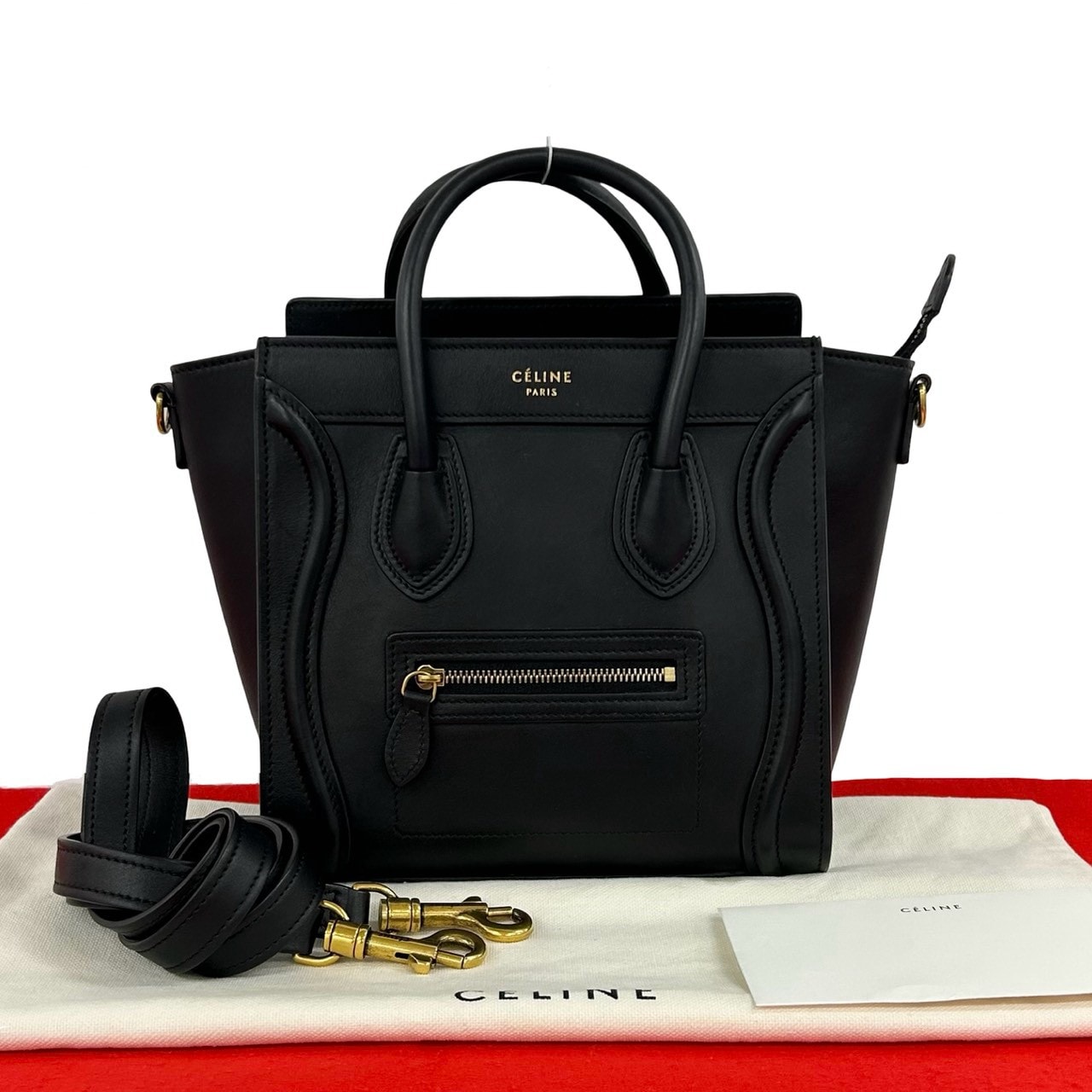 CELINE セリーヌ ラゲージ ナノ ショッパー レザー ショルダーバッグ ブラック
 40413