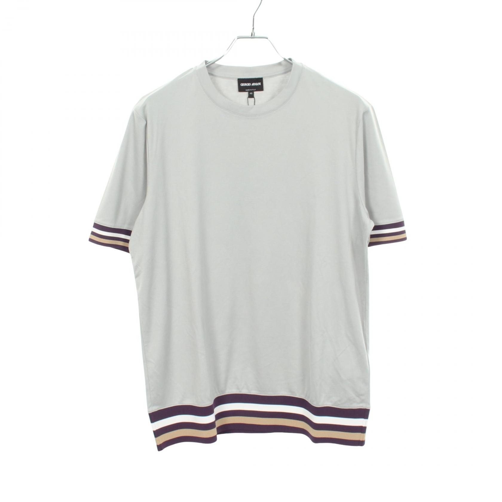 ジョルジオアルマーニ GIORGIO ARMANI ストライプ リブ 半袖Tシャツ 衣料品 トップス コットン メンズ グレー系 / マルチカラー 3LSM59 【中古】