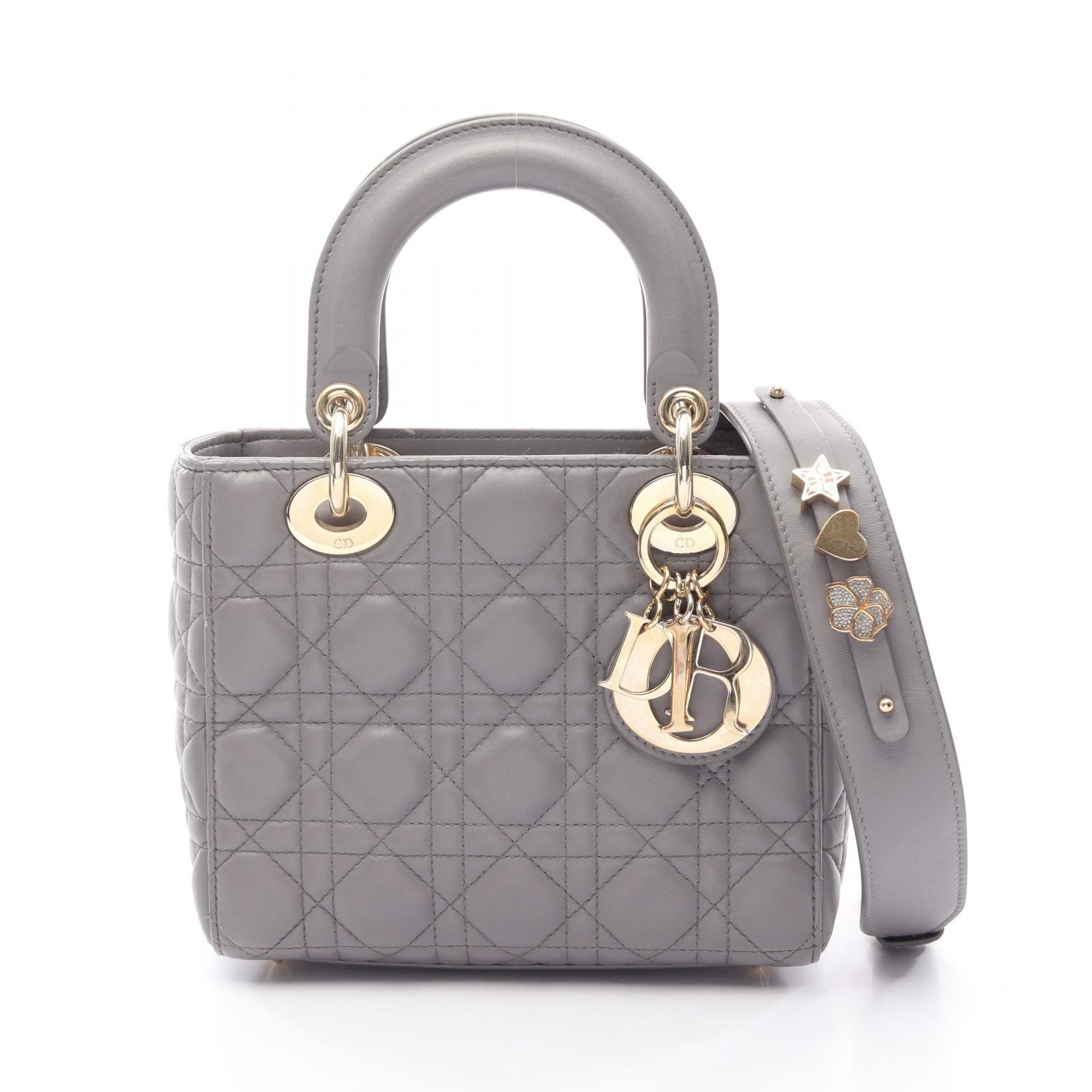 ディオール Dior LADY DIOR MY ABCDIOR レディディオール スモール カナージュ 2WAY ハンドバッグ バッグ レザー レディース グレー系 【中古】