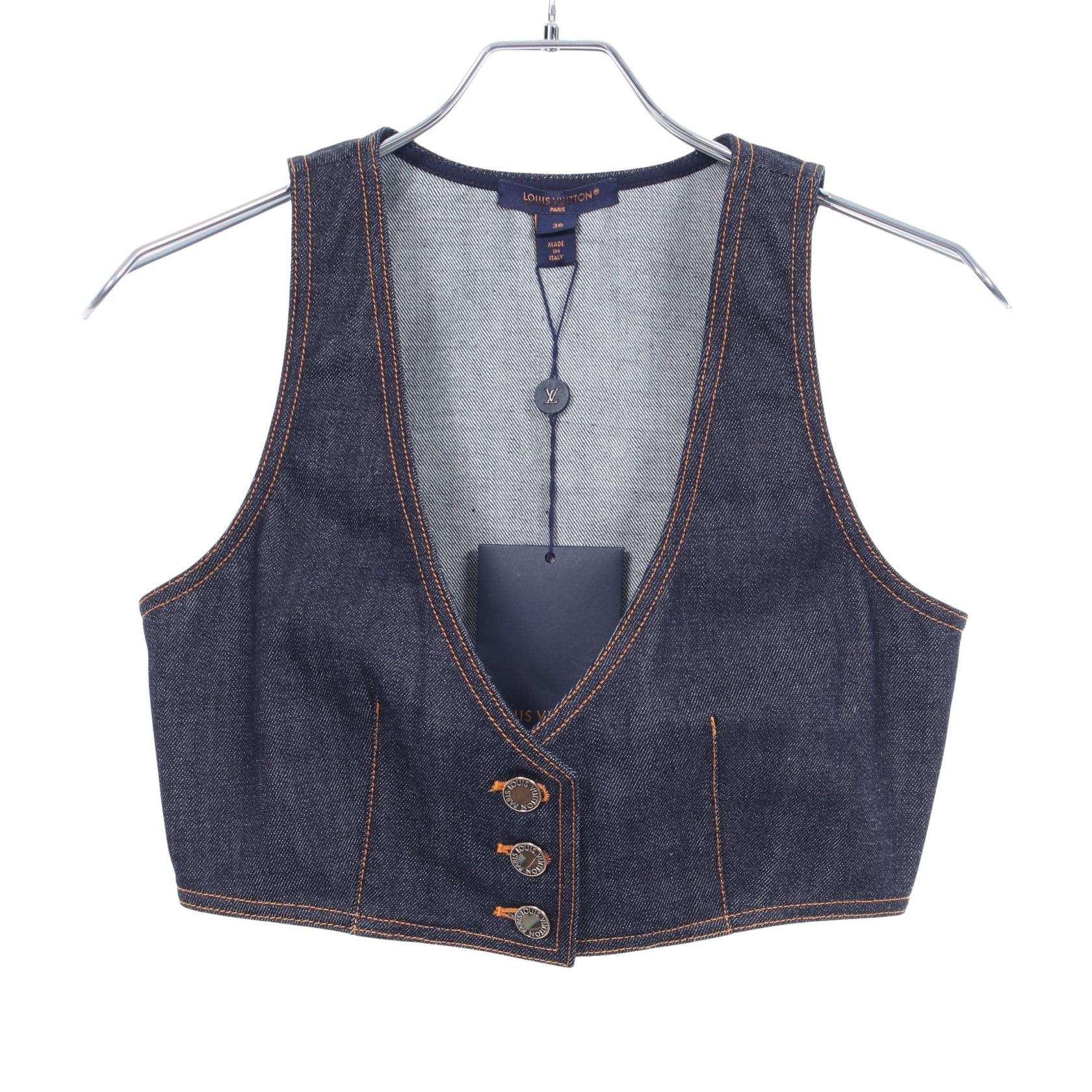 ルイ・ヴィトン LOUIS VUITTON デニム クロップド ベスト 衣料品 トップス コットン レディース ネイビー系 RW232W GM1 FPBL10 【中古】