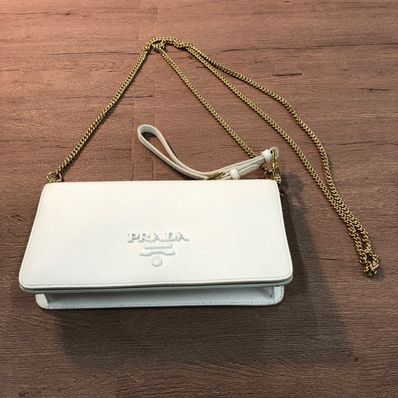 PRADA Saffiano Chain Wallet "Bianco"