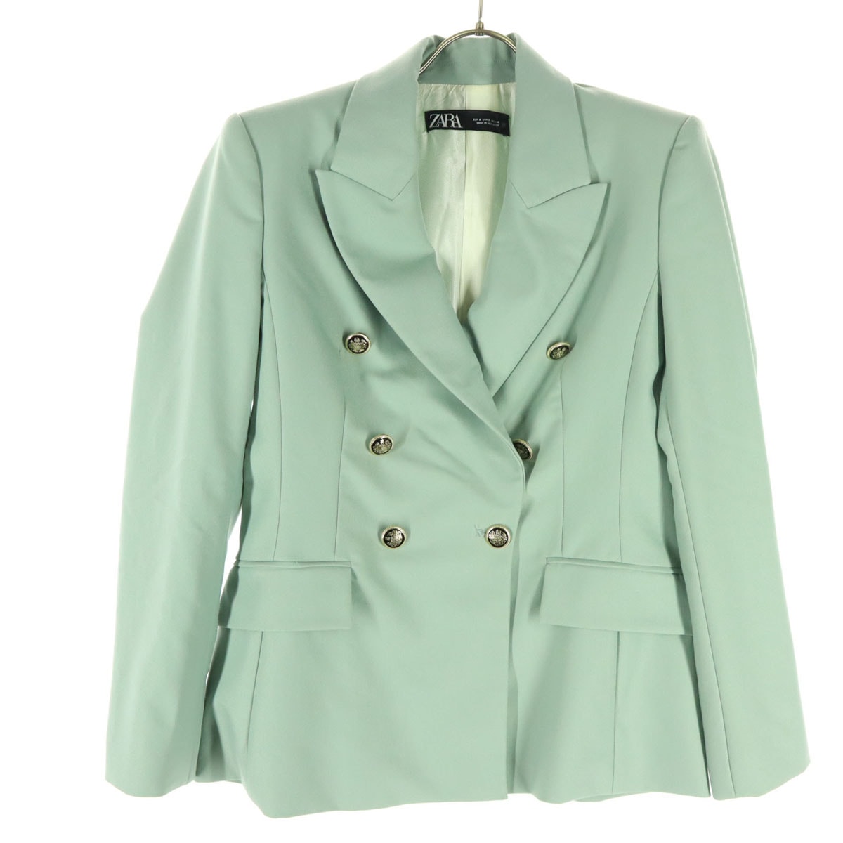 美品 ZARA ザラ 長袖 ダブルボタン テーラードジャケット S ブルー 肩パッド