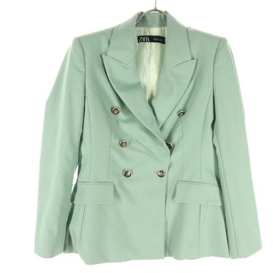 美品 ZARA ザラ 長袖 ダブルボタン テーラードジャケット S ブルー 肩パッド