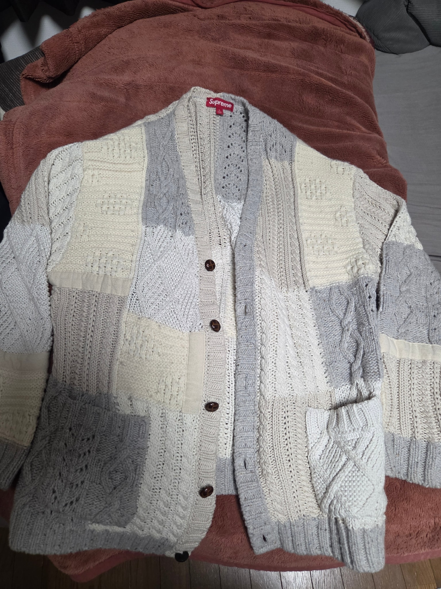 Supreme Patchwork Cable Knit Cardigan "Ivory"