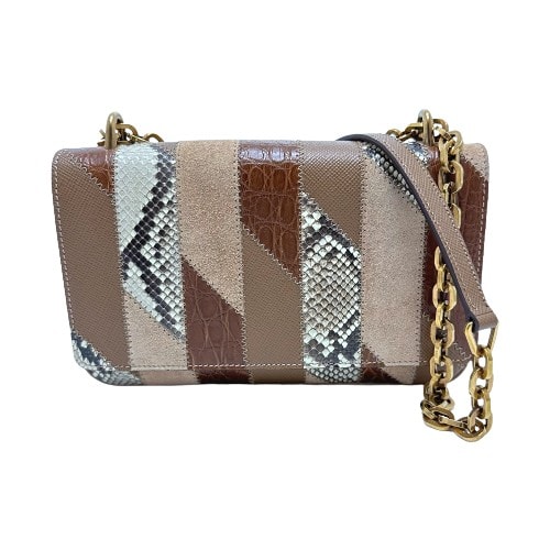 プラダ PRADA 1BD009 ロゴ チェーン カバン ショルダーバッグ スエード ブラウン