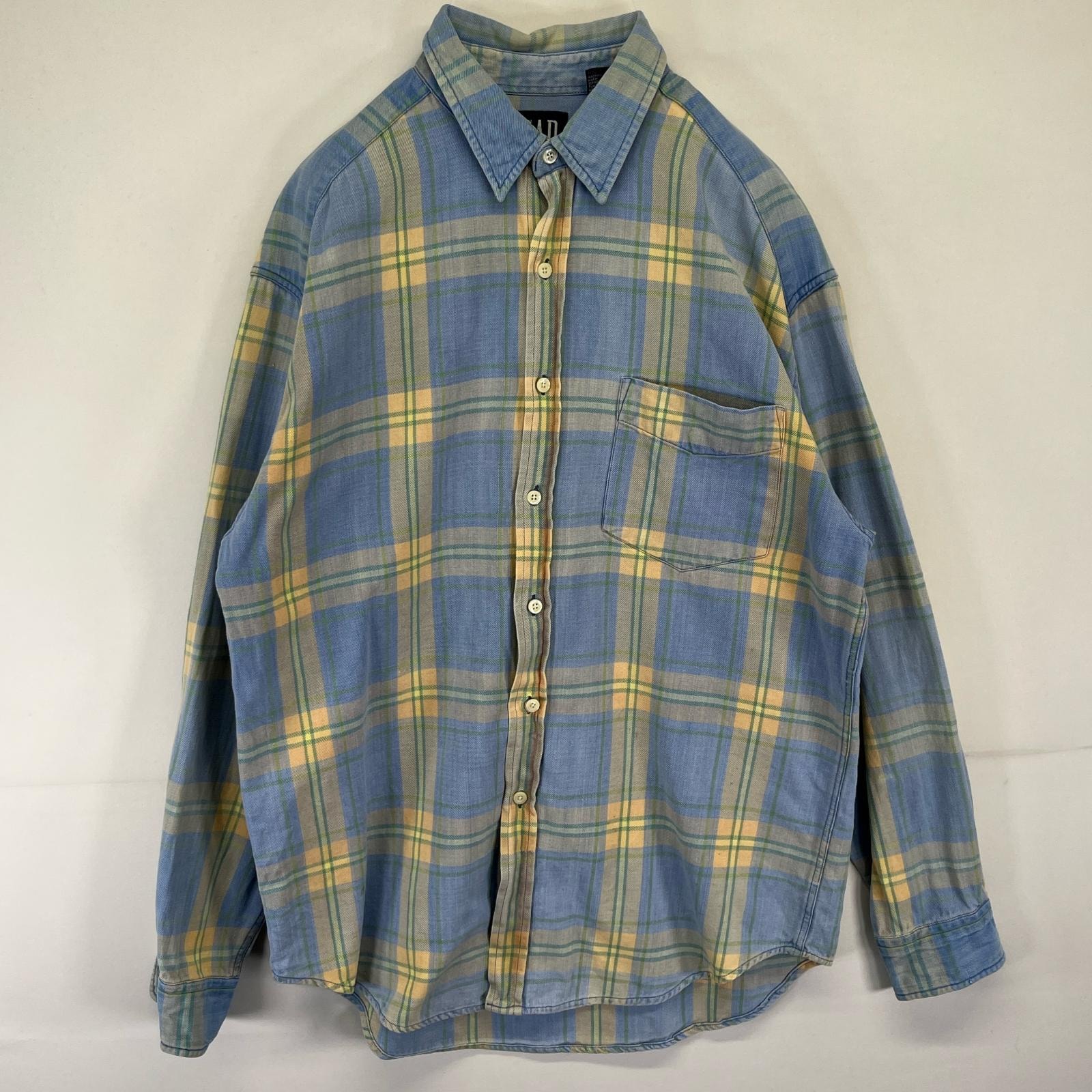 古着 90's/90年代 ギャップ GAP 長袖シャツ チェック柄 オールドギャップ 胸ポケット L  ブルー系 メンズ