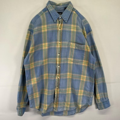 古着 90's/90年代 ギャップ GAP 長袖シャツ チェック柄 オールドギャップ 胸ポケット L ブルー系 メンズ