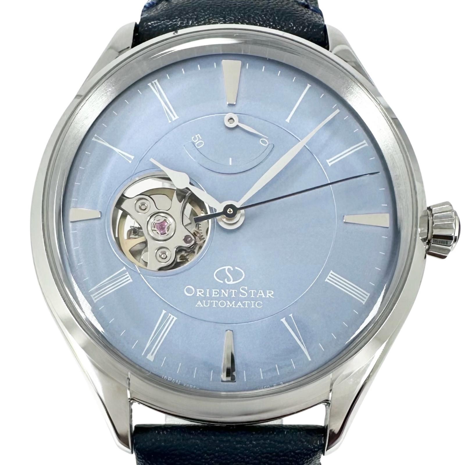 美品 ORIENT オリエント ORIENT STAR クラシックセミスケルトン RK-AT0203L 腕時計 自動巻き+手巻き ライトブルー文字盤 レディース【中古】