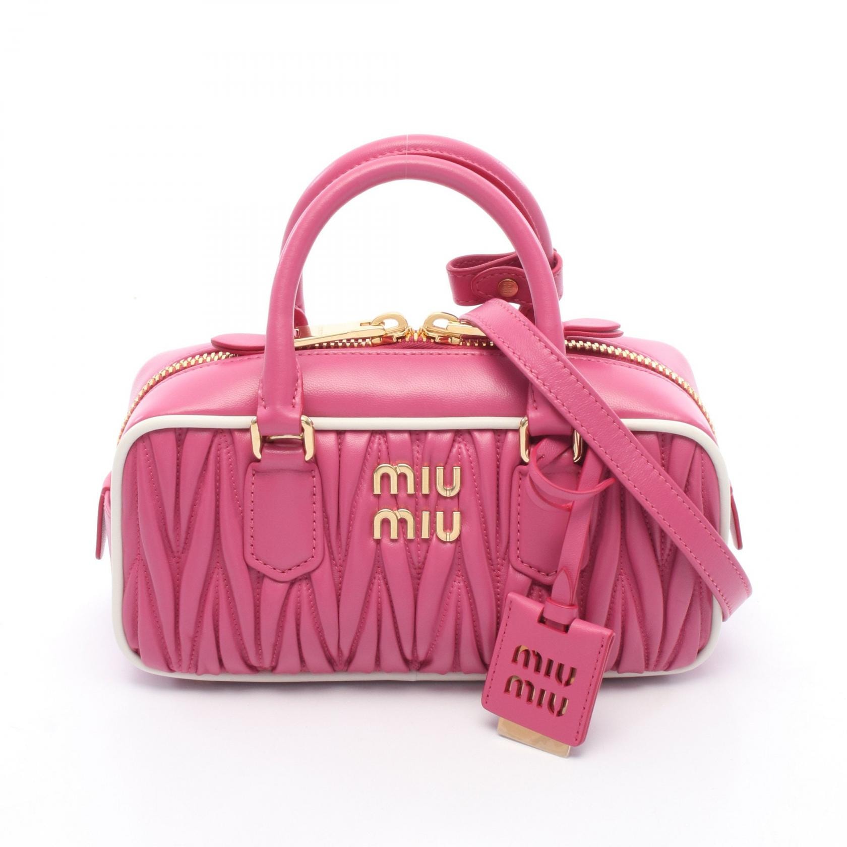 ミュウ ミュウ Miu Miu MATELASSE マテラッセ 2WAY ハンドバッグ バッグ レザー レディース ピンク系 / ホワイト系 5BB142 【中古】