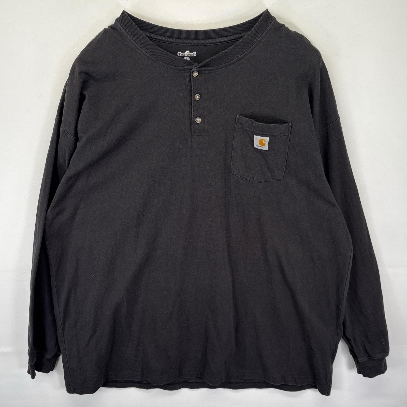 古着 カーハート Carhartt 長袖Tシャツ ロンT ワンポイントロゴ ヘンリーネック ポケット 大きいサイズ 14042  ブラック メンズ
