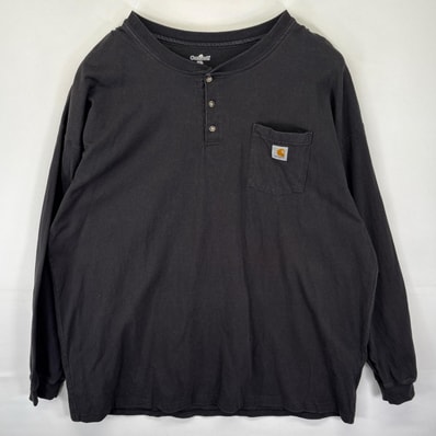 古着 カーハート Carhartt 長袖Tシャツ ロンT ワンポイントロゴ ヘンリーネック ポケット 大きいサイズ 14042 ブラック メンズ