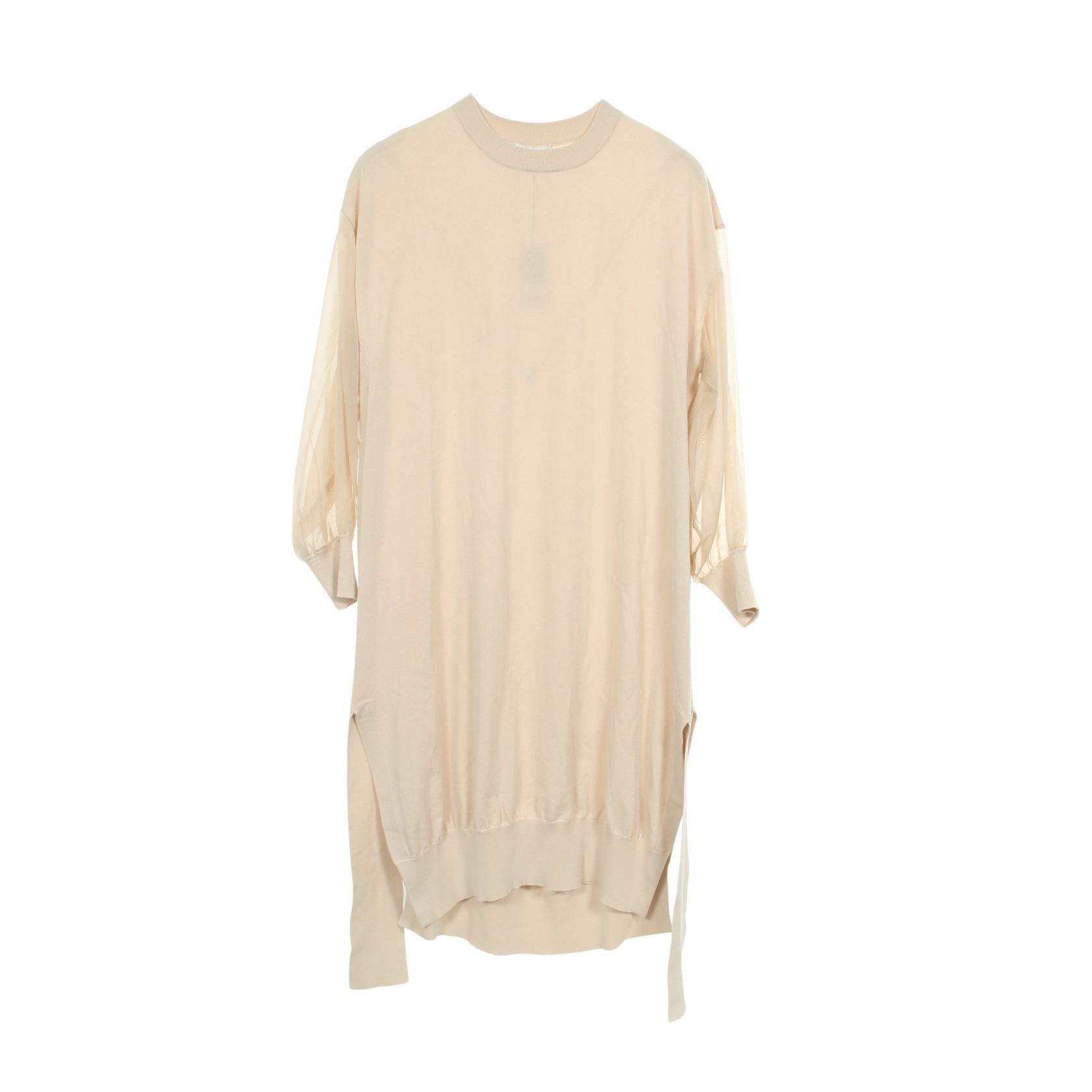 ハイク HYKE CREW NECK SWEATER DRESS WITH SHEER SLEEVES ワンピース 衣料品 トップス コットン レディース ベージュ系 【中古】
