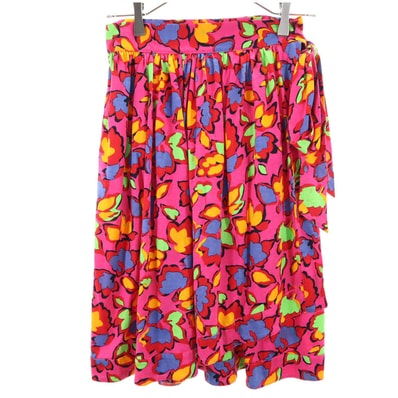 YVES SAINT LAURENT イヴサンローラン 90s オールド 花柄 ミモレ丈 ラップスカート 9号 ピンク