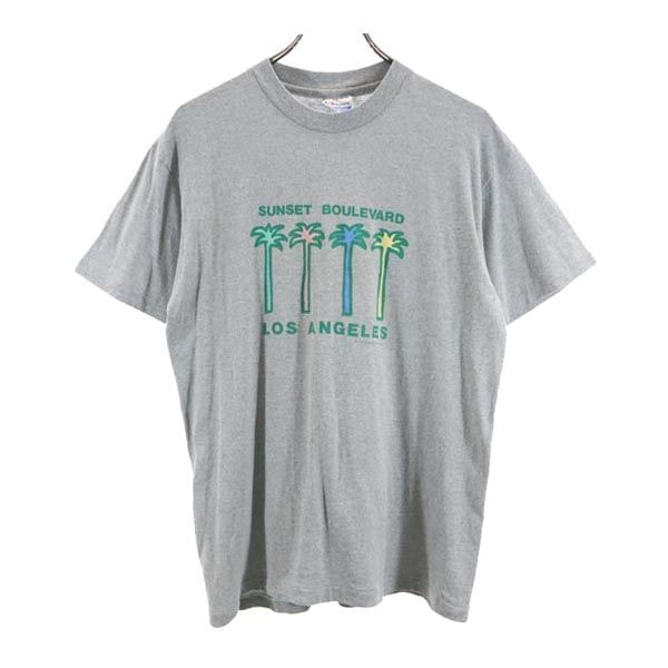 Hanes ヘインズ 80s 90s オールド プリント 半袖 Tシャツ L グレー系