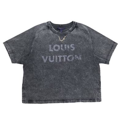 LOUIS VUITTON ルイ・ヴィトン 24SS ヴィンテージエフェクト オーバーサイズ ロゴプリント 半袖Tシャツ RW242WW GPV FRTS15 L コットン ブラック レディース【中古】