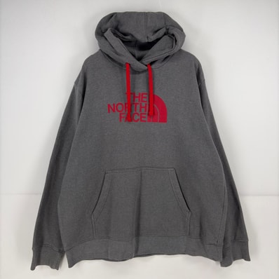 古着 ザ・ノースフェイス THE NORTH FACE パーカー スウェット プルオーバー ロゴ プリント 大きいサイズ XL グレー メンズ