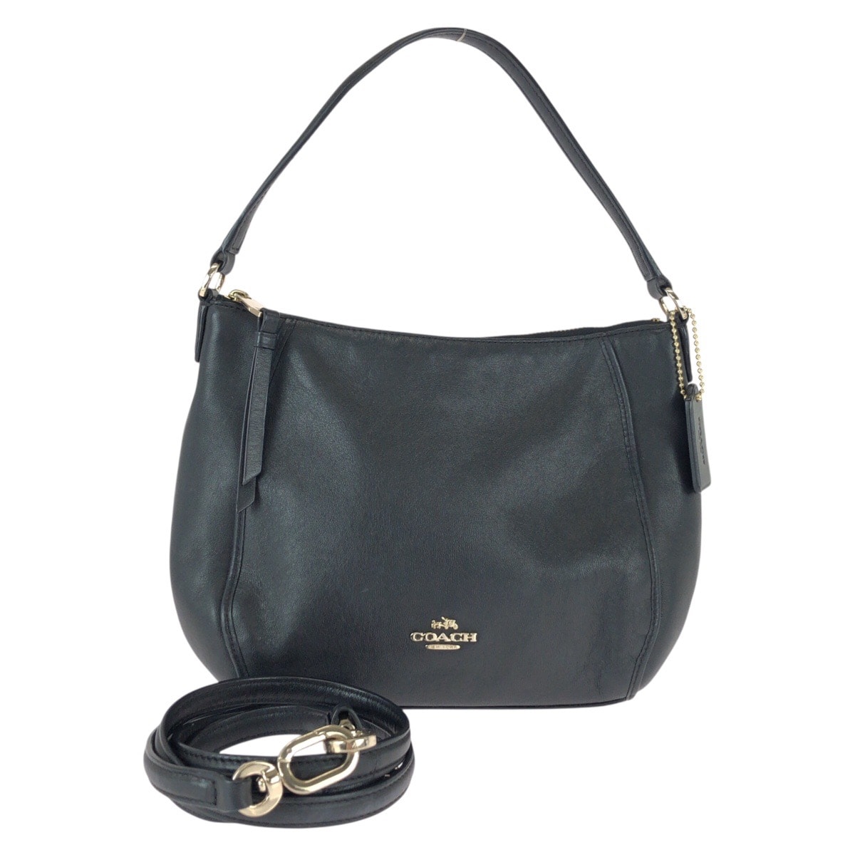 美品 COACH コーチ ブラック 黒 ゴールド金具 レザー ハンドバッグ ショルダーバッグ 2way 600450 【中古】