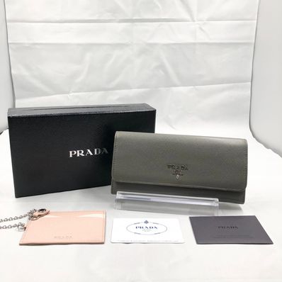 PRADA Saffiano Leather Wallet "Gray/Pink"