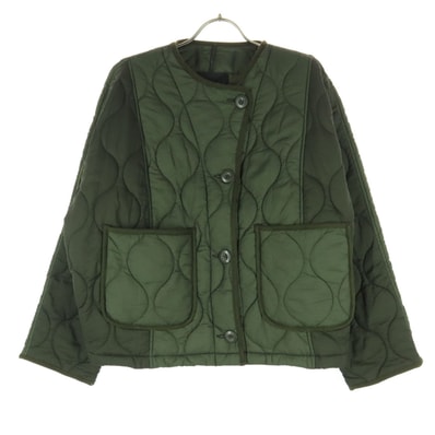 ZARA ザラ 長袖 ノーカラー キルティングジャケット S カーキグリーン 中綿入り