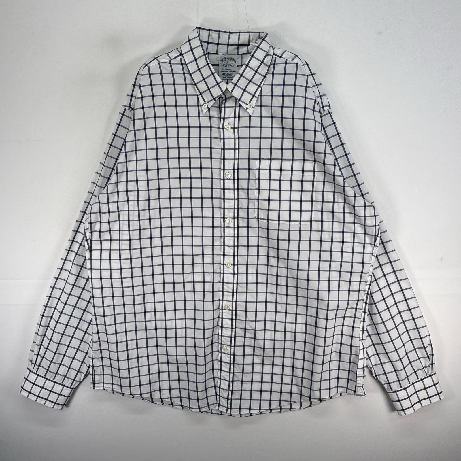 古着 ブルックスブラザーズ Brooks Brothers 長袖シャツ ボタンダウン 胸ポケ L  ネイビー系 チェック メンズ
