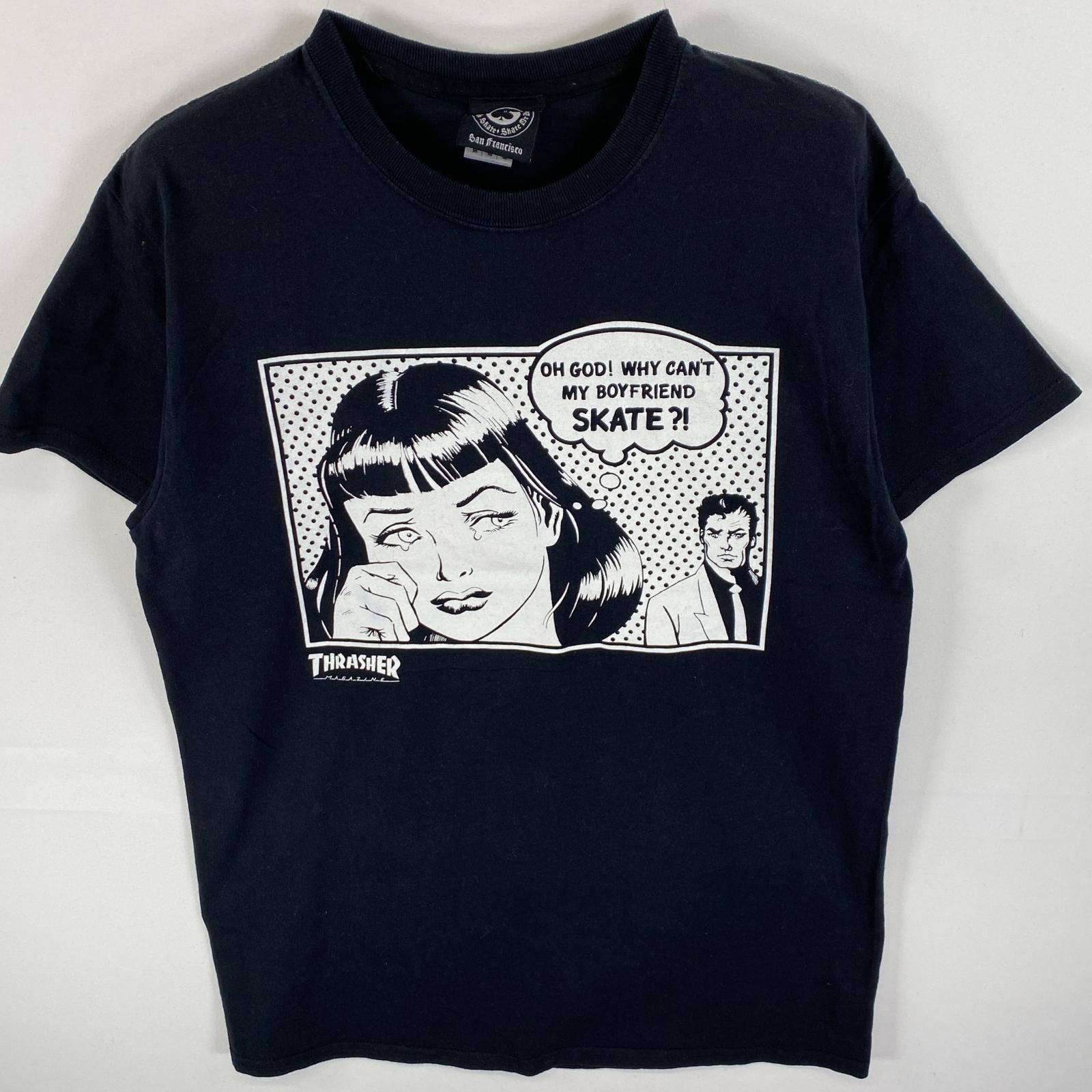 古着 スラッシャー THRASHER 半袖Tシャツ ラバープリント アメコミ風 ブランドロゴ M  ブラック メンズ