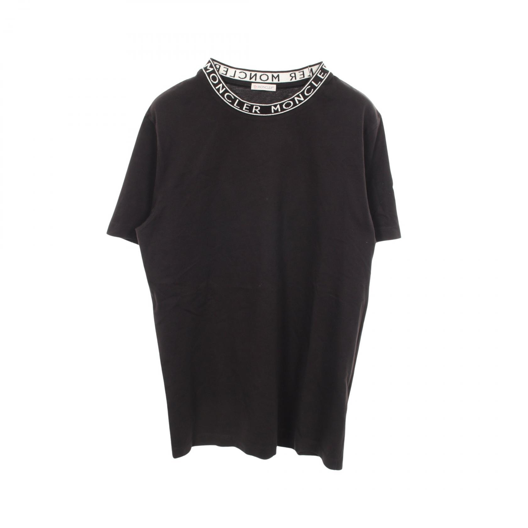 モンクレール MONCLER ネックロゴ 半袖Tシャツ 衣料品 トップス コットン メンズ ブラック系 【中古】
