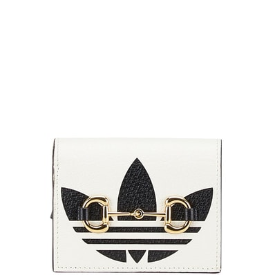 グッチ × adidas アディダス ホースビット ショルダーウォレット 2つ折り財布 702248 ホワイト ブラック レザー レディース GUCCI 【中古】