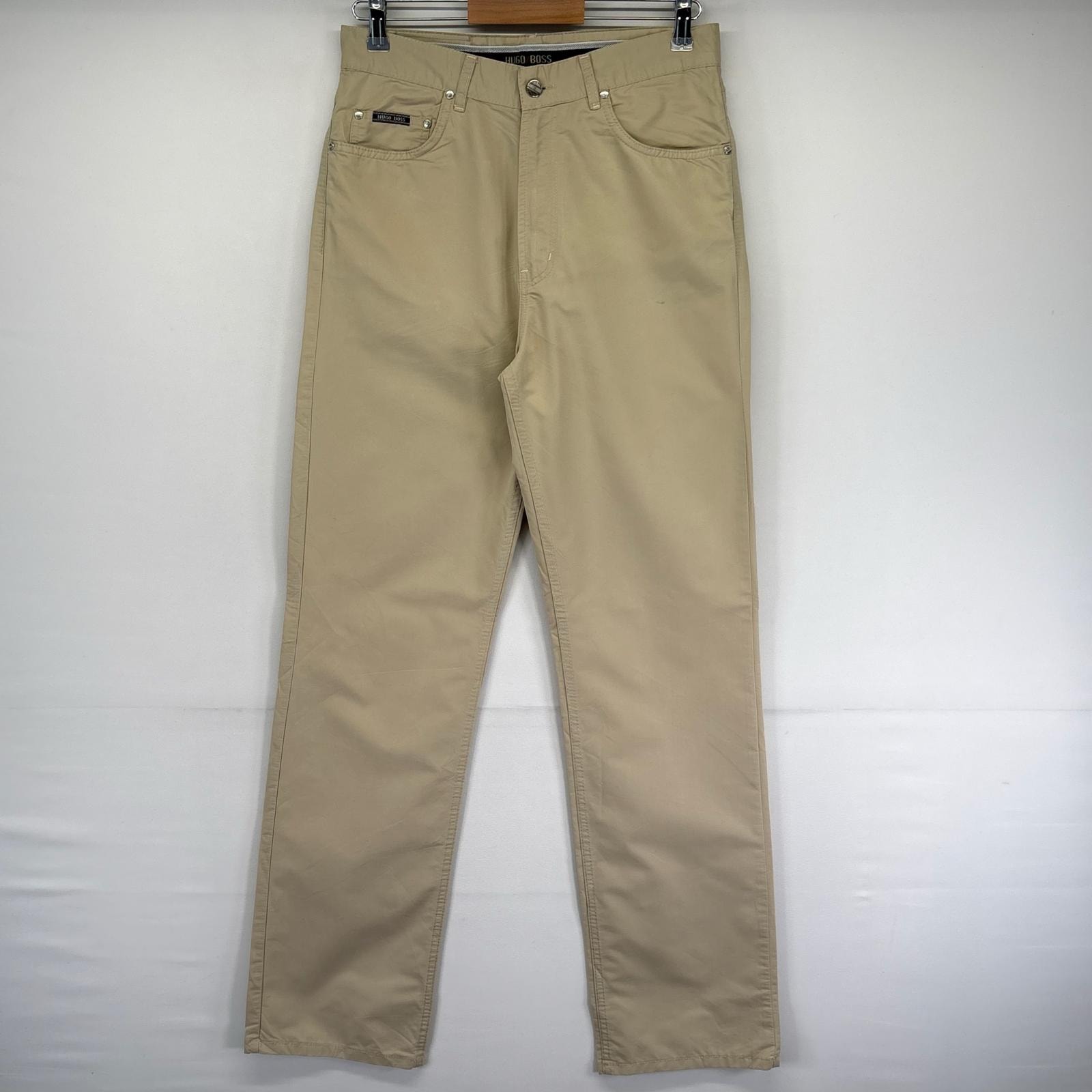 古着 ボス BOSS イタリア製 パンツ チノパン 5ポケット ワンポイントロゴ ジッパーフライ 5ポケット w32 L34  ベージュ系 メンズ