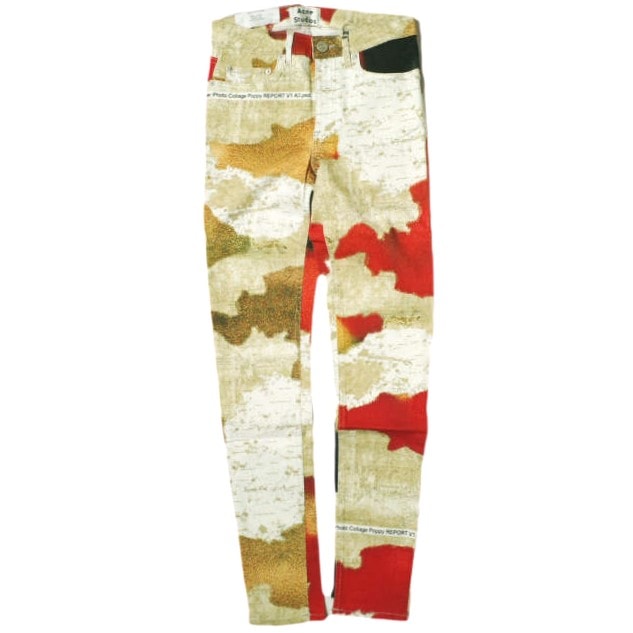 新品 Acne Studios アクネストゥディオズ SKIN 5 W POPPY グラフィックスキニーパンツ 26 BEIGE 5P ジップフライ ボトムス g12498