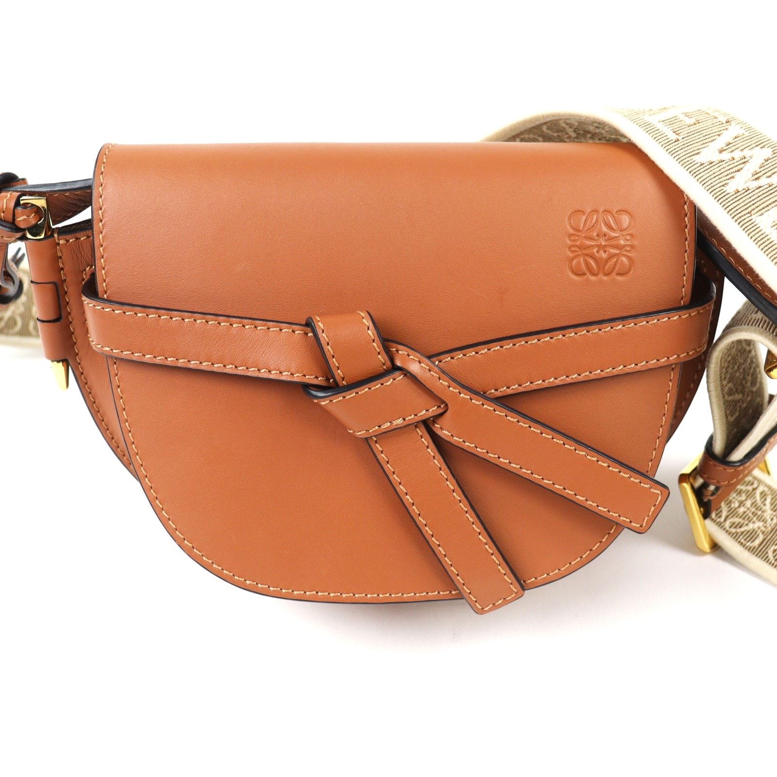 極美品 ロエベ ショルダーバッグ ゲートデュアル タン A650N46X13