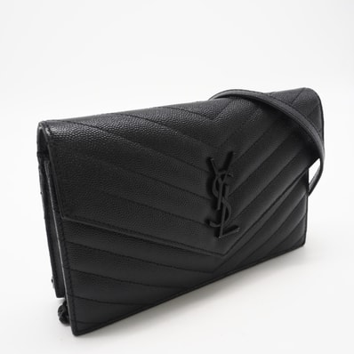 美品 SAINT LAURENT サンローラン カサンドラ チェーンウォレット 393953 ショルダーバッグ ブラック カーフレザー レディース