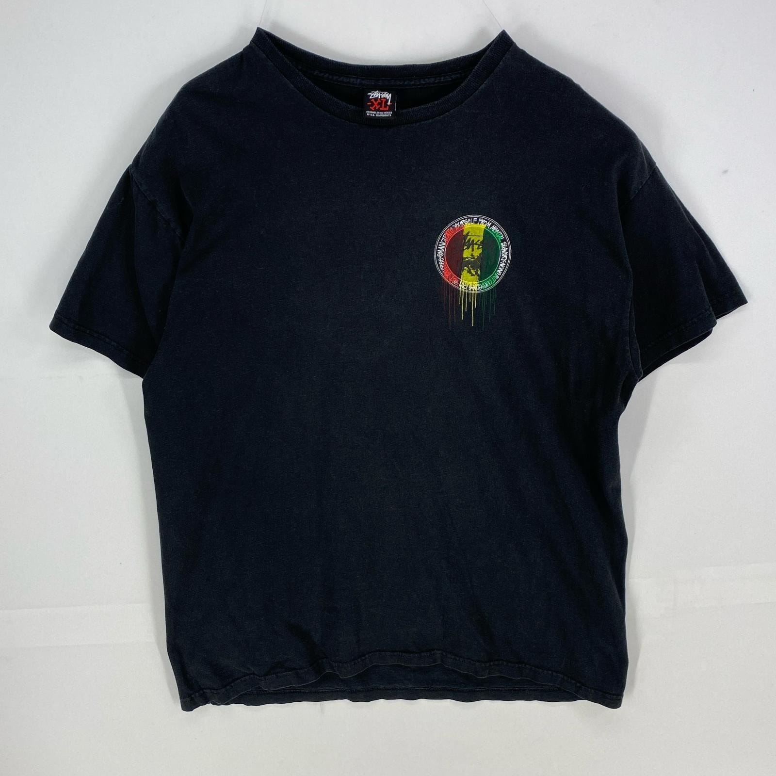 古着 ステューシー STUSSY 半袖Tシャツ クルーネック ラスター ロゴプリント ショートスリーブ XL ブラック系 プリント メンズ