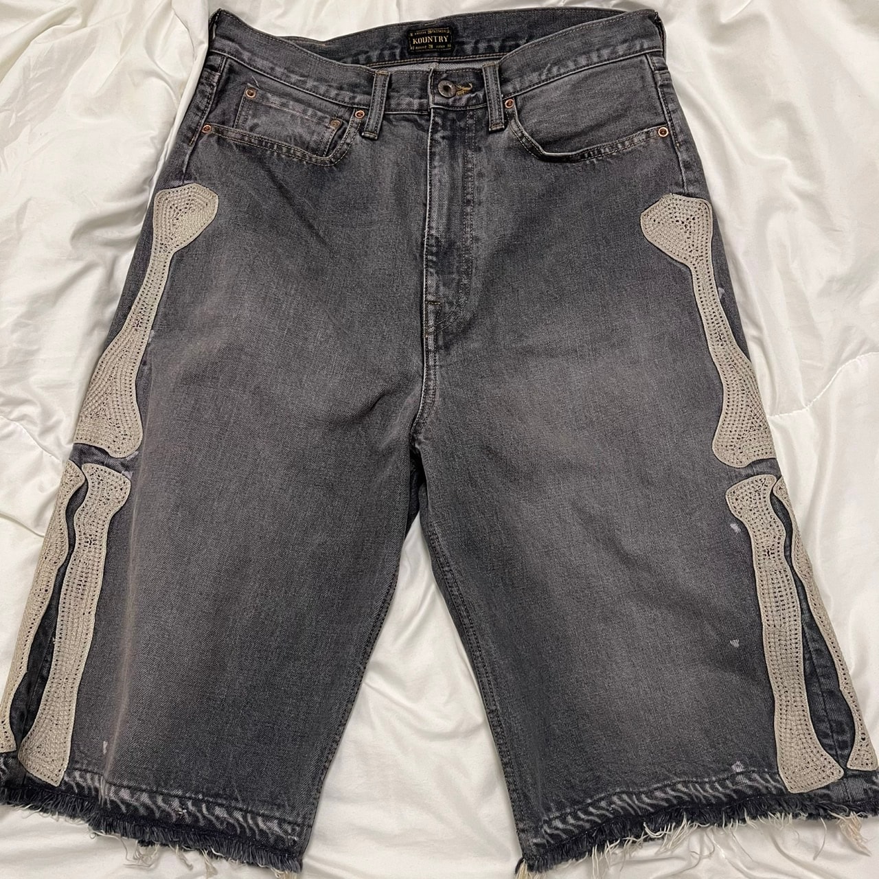 KAPITAL 14OZ Black DENIM 5P SHORT PANTS (BOUND EMBROIDERY) "Black"