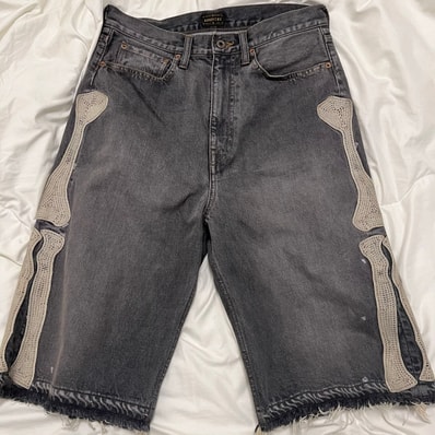 KAPITAL 14OZ Black DENIM 5P SHORT PANTS (BOUND EMBROIDERY) "Black"