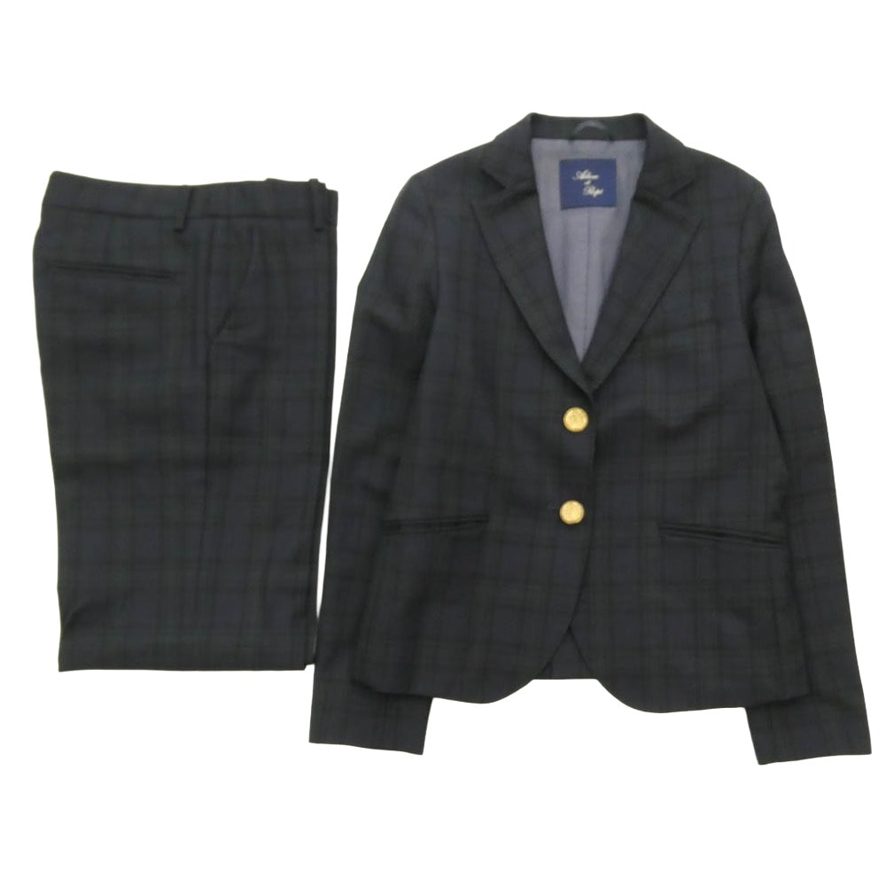 Adam et Rope' アダムエロペ セットアップ ブラックウォッチ 2B ジャケット パンツ セットアップ ダークグレー系 ダークネイビー系 36【中古】