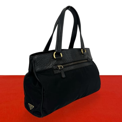 PRADA プラダ 三角ロゴ 金具 ナイロン レザー ハンドバッグ ブラック
57787