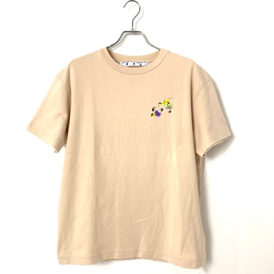 Off-white checkerboard floral print T-shirt beige