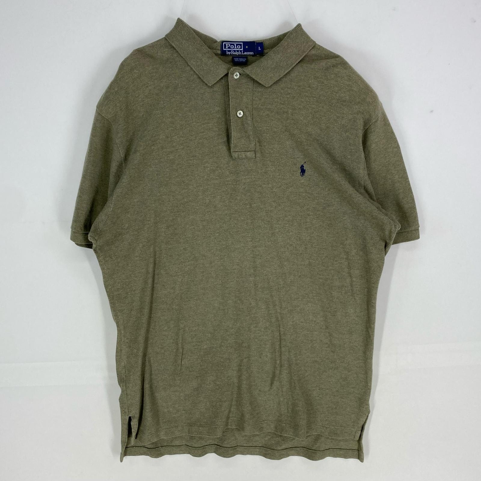 古着 ポロバイラルフローレン Polo by Ralph Lauren 鹿の子 半袖シャツ 刺繍ロゴ ワンポイント ポロシャツ L  カーキ系 メンズ
