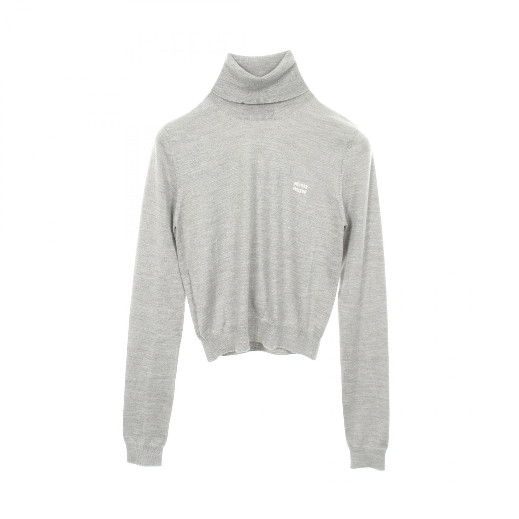 ミュウ ミュウ Miu Miu ロゴ タートルネック ニット 衣料品 トップス カシミヤ シルク レディース グレー系 MMR424 【中古】