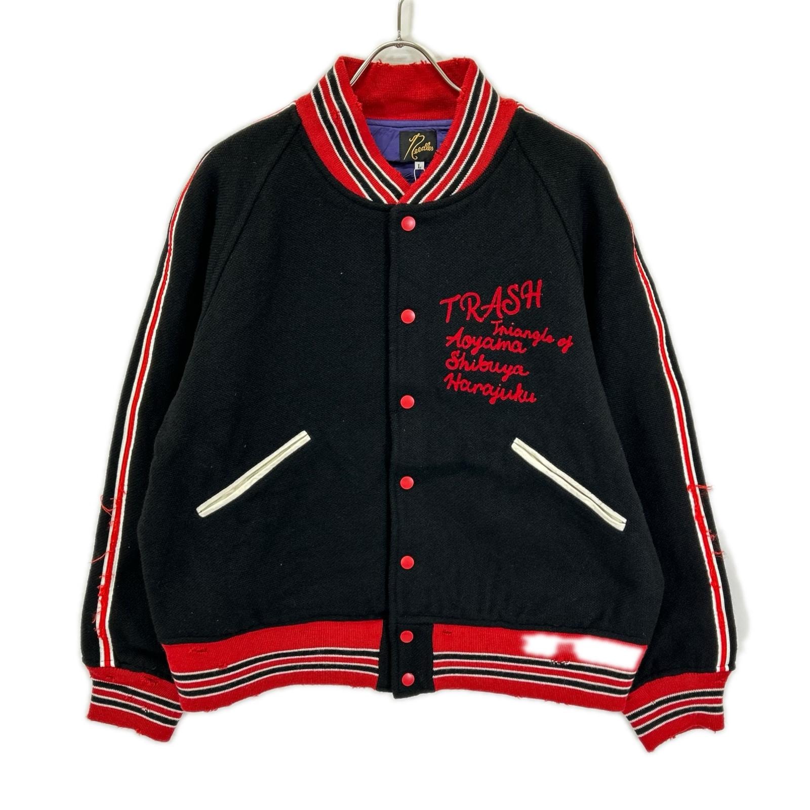 ニードルズ RW168 ブラック Deconstructed Lettered Jacket - Wool Melton レタードジャケット L