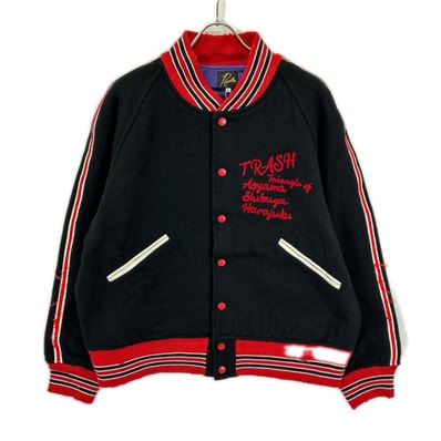 ニードルズ RW168 ブラック Deconstructed Lettered Jacket - Wool Melton レタードジャケット L