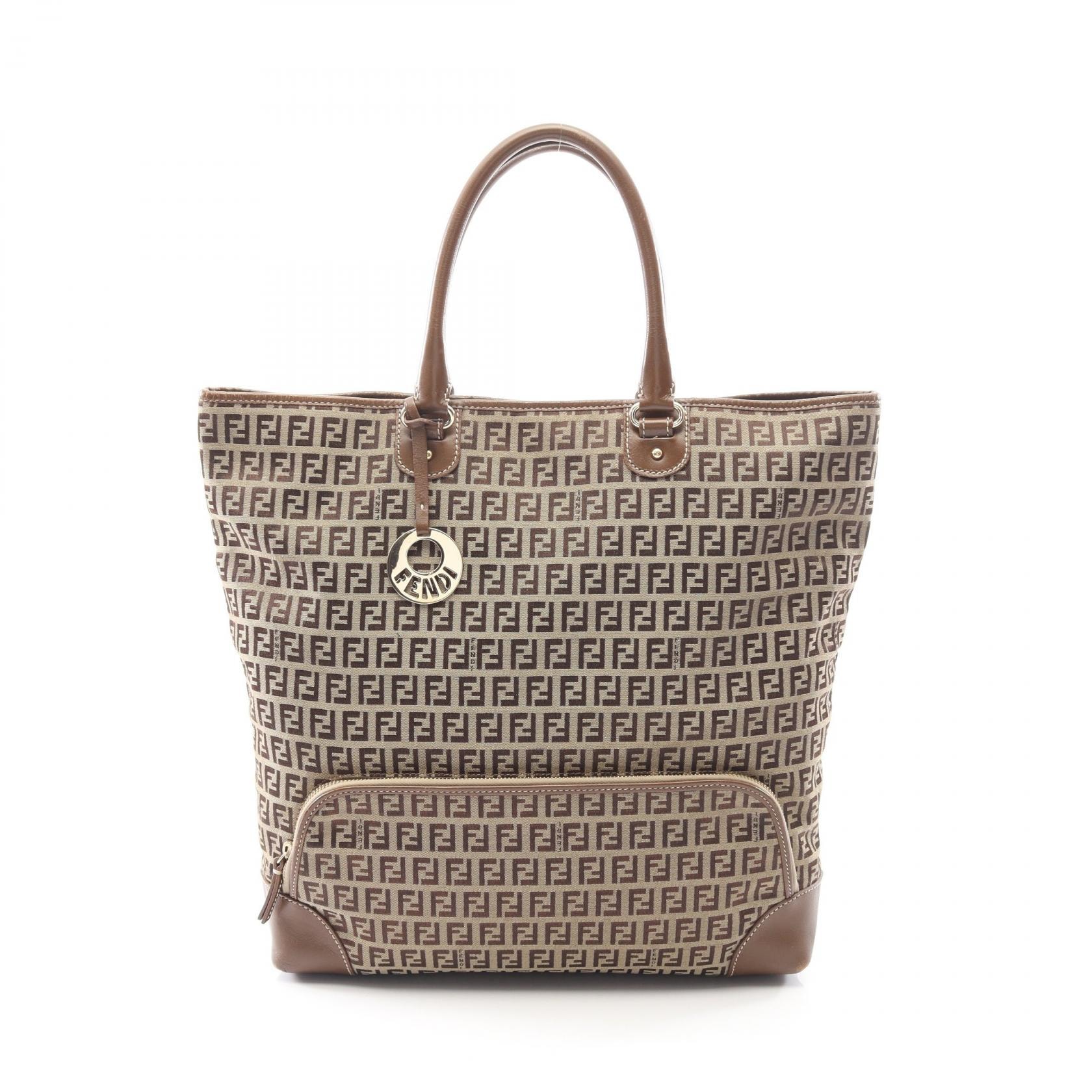 フェンディ FENDI ズッキーノ トートバッグ バッグ キャンバス レザー レディース ベージュ系 / ブラウン系 【中古】