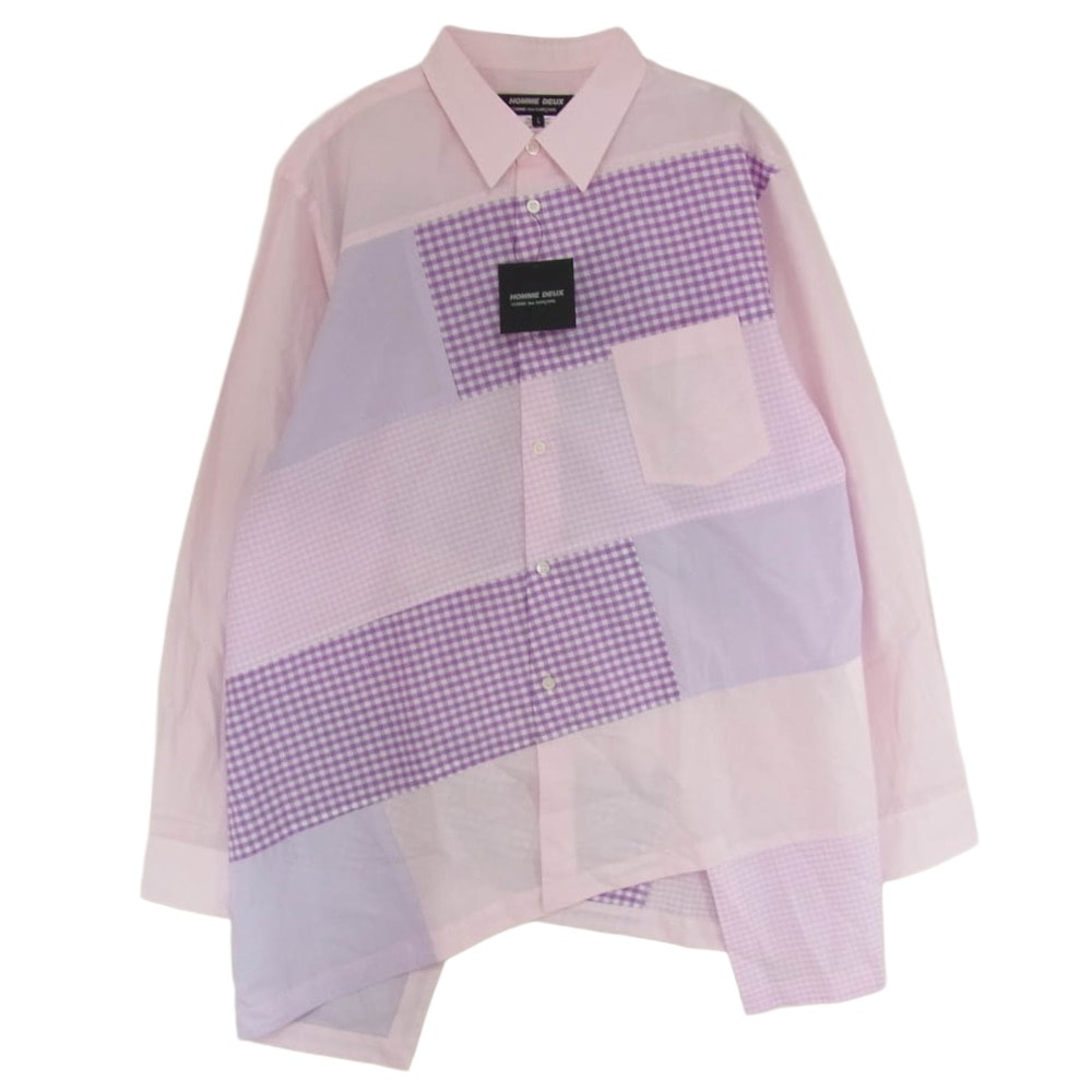 COMME des GARCONS HOMME DEUX コムデギャルソンオムドゥ 長袖シャツ DP-B043 AD2025 捻れ パッチワーク 切替 長袖 シャツ ピンク系 L【極上美品】【中古】