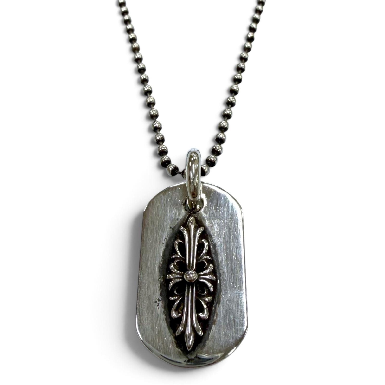 美品 クロムハーツ ネックレス RAISED DOGTAG フローラルクロス