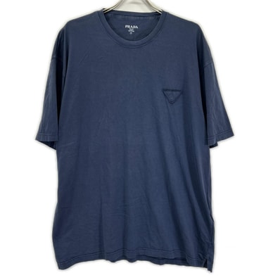 プラダ UJN852 S232 ネイビー トライアングルロゴ コットン 半袖Tシャツ XL
