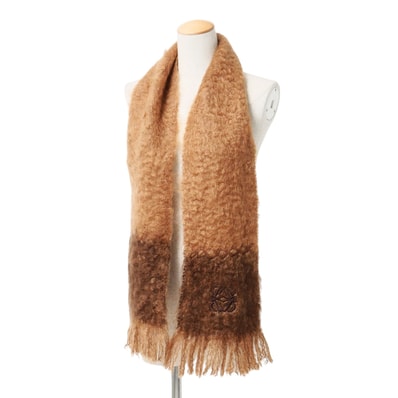 LOEWE ロエベ マフラー アナグラム ロゴ刺繍 ショール マフラー 毛皮 ファー モヘア スペイン製 ブランド古着【中古】20250409/RA3681