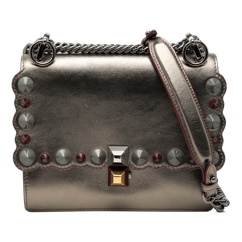 フェンディ キャナイ スタッズ チェーン ショルダーバッグ 8M0381 シルバー レザー レディース FENDI 【中古】